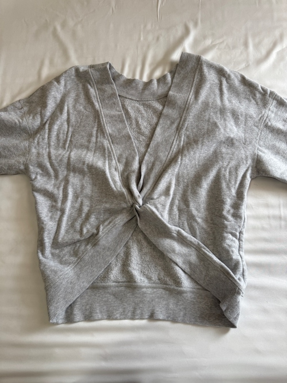 aerie Light Gray Knot Front Pullover Cozy Fleece Sweatshirt - Picture 6 of 6